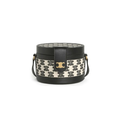 CELINE SHOULDER BAG TAMBOUR TRIOMPHE IN FABRIC AND COW LEATHER 195192CS8.38NO (17*17*12cm)